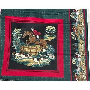 Vintage Tally Ho Equestrian Hunt Fabric Cotton Fox Hunt Horse Continuous Yardage